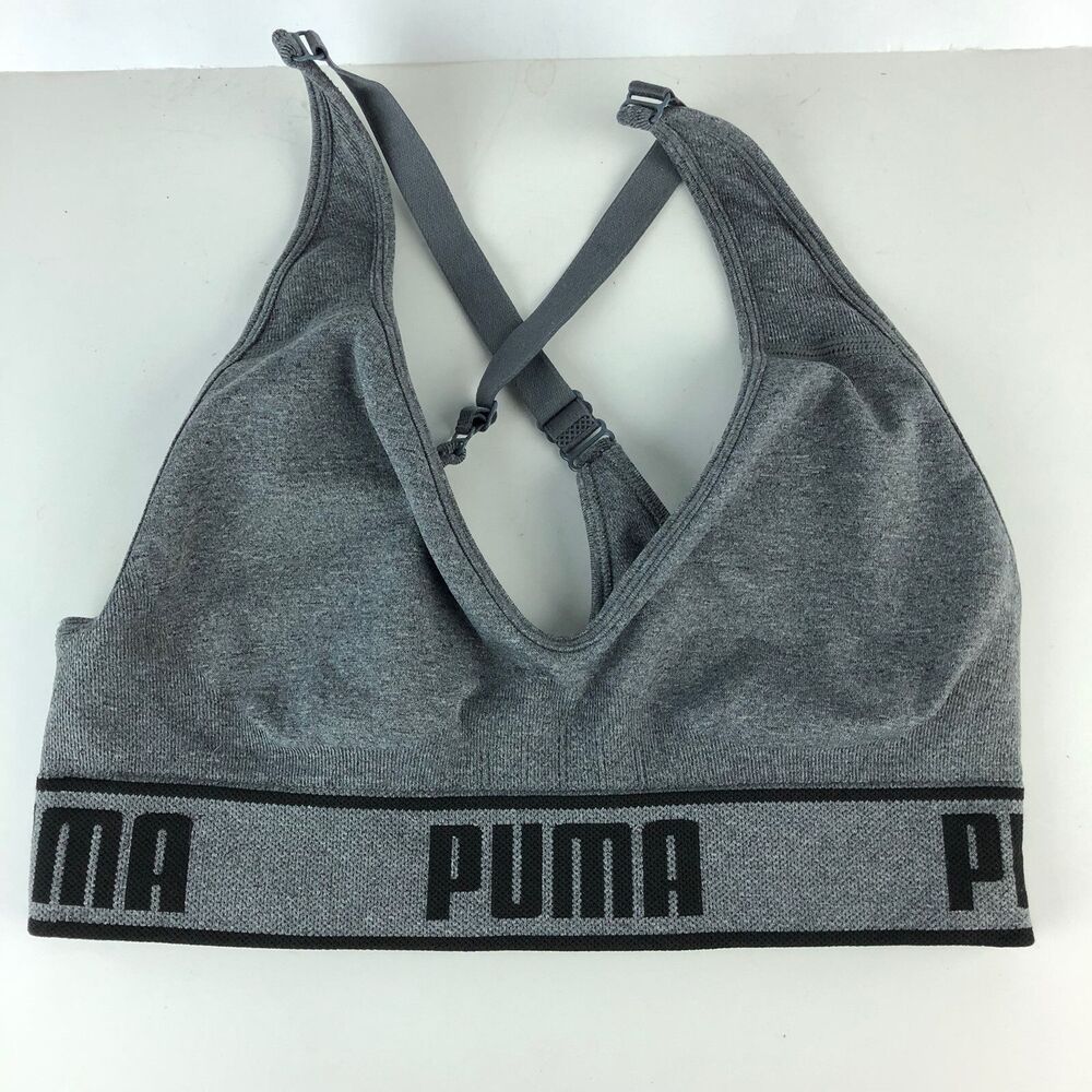 PUMA Seamless Strappy Back Adjustable Sports Bra Gray 74751-0918 Small T18